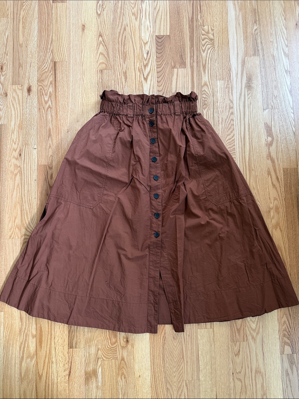 Everlane Chestnut Button-Front A-Line Midi Skirt